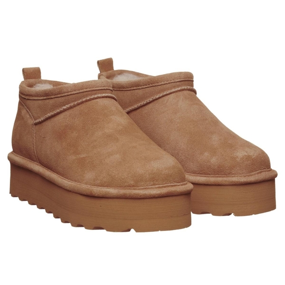 Bearpaw Women's Retro Super Shorty Suede Platform Bootie Brown New Size 5 and 9 - Picture 1 of 9
